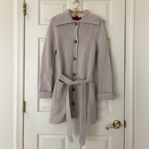 H&M L.O.G.G. Lambswool Long Belted Cardigan Light Gray Size Medium